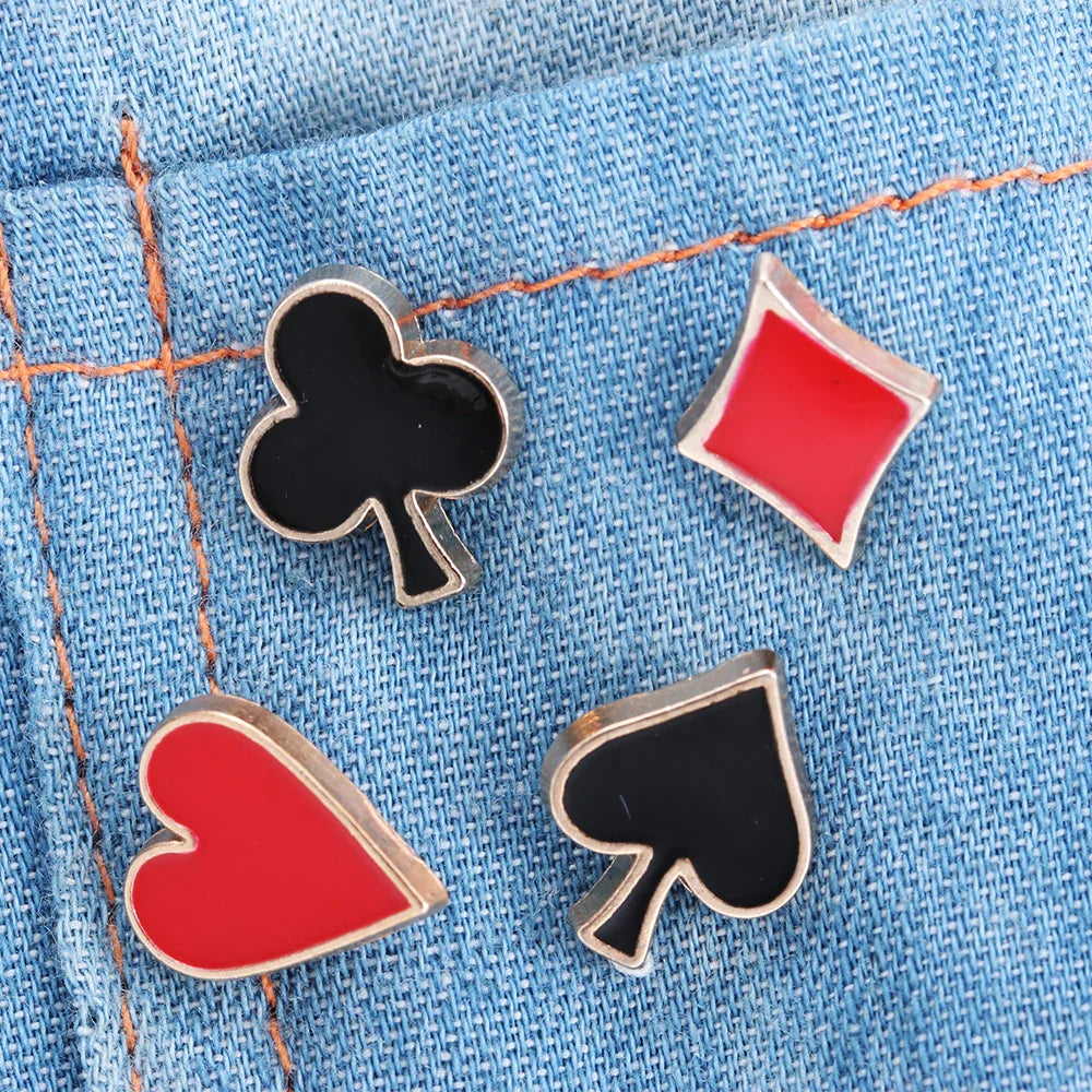 Zinc Alloy Poker Card Collar Clips Brooch Set