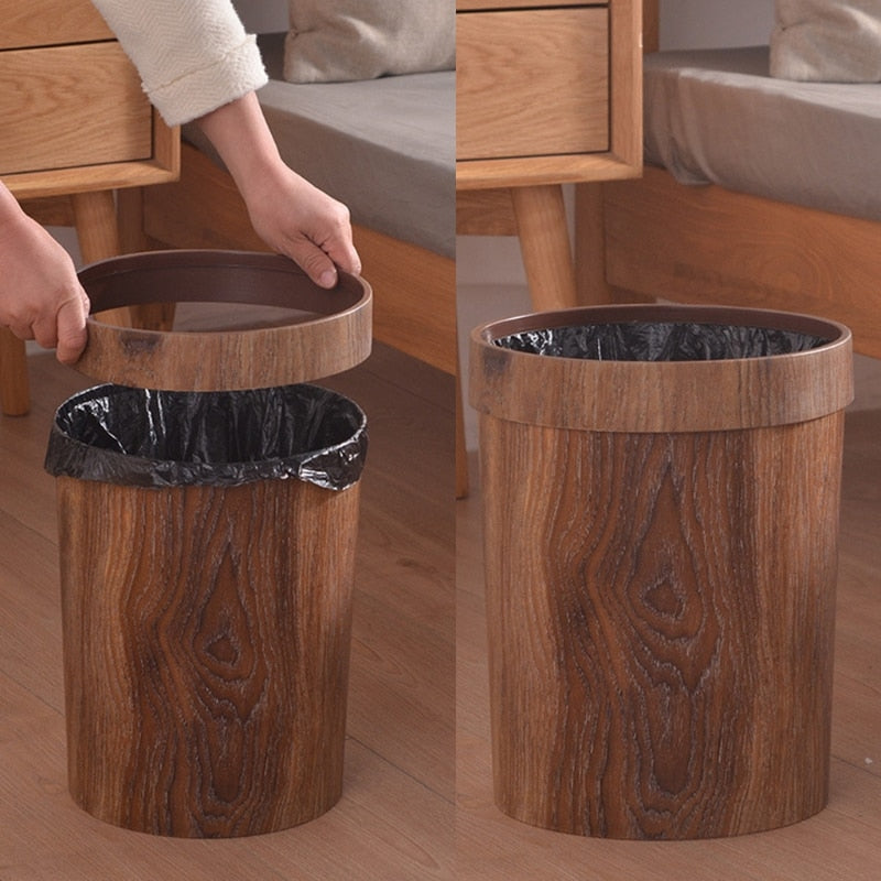 Elegant Retro Wooden Grain Trash Can - Image 2