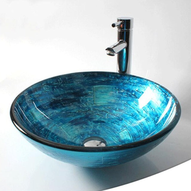 Luxury Vintage Bathroom Round Tempered Glass Sink - Image 0
