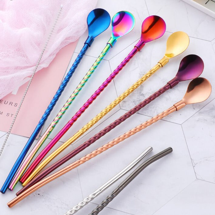 Reusable Long Handle Spoon Straw