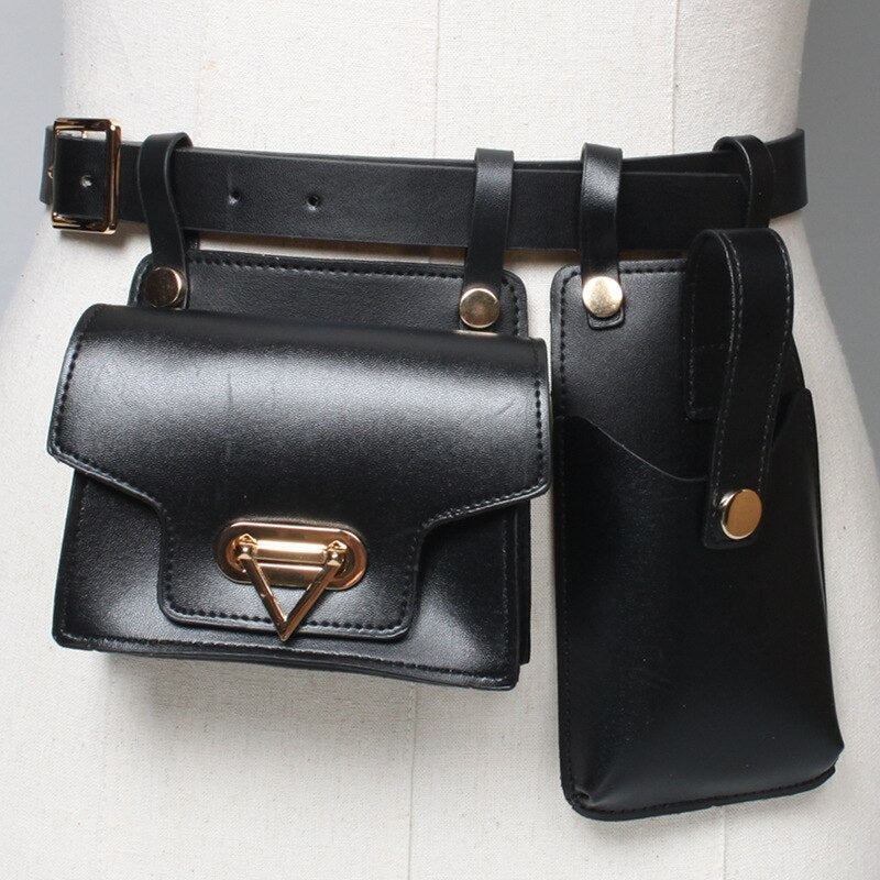 Multiple Pockets Leather Adjustable Strap Compact Belt Bag