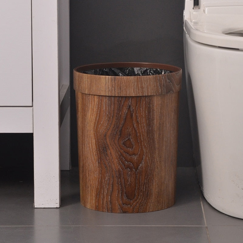Elegant Retro Wooden Grain Trash Can - Image 0