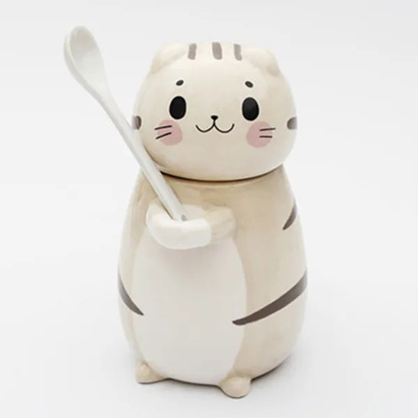 Lucky Cat Ceramic Coffee Mug with Spoon - Image 6