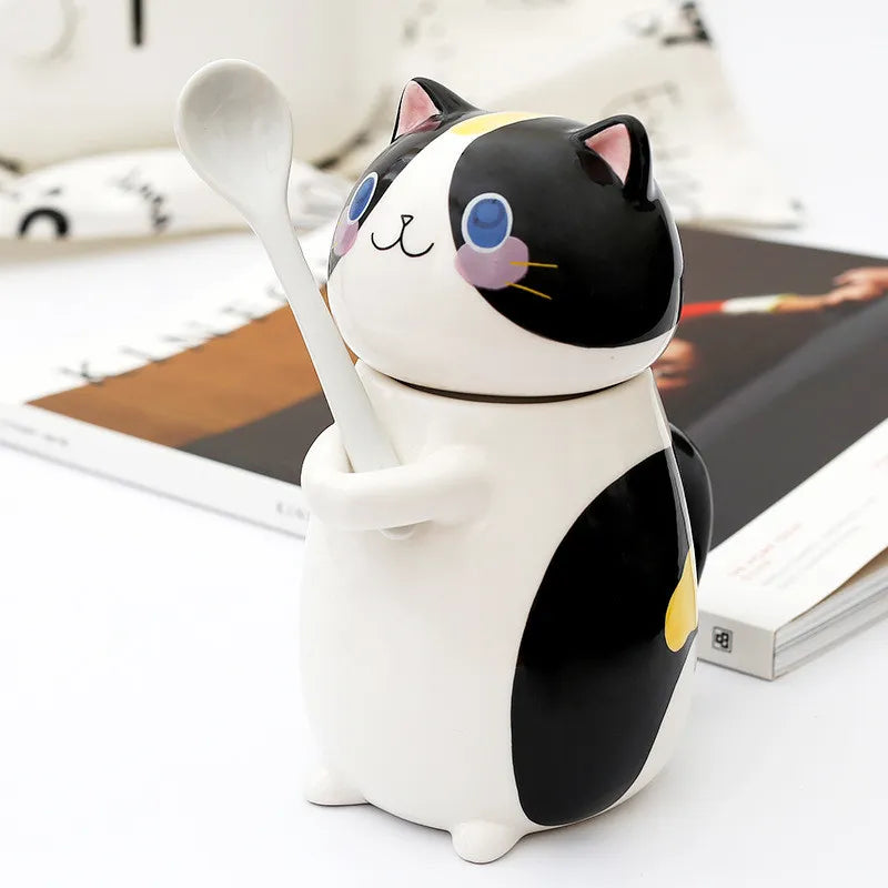 Lucky Cat Ceramic Coffee Mug with Spoon - Image 4