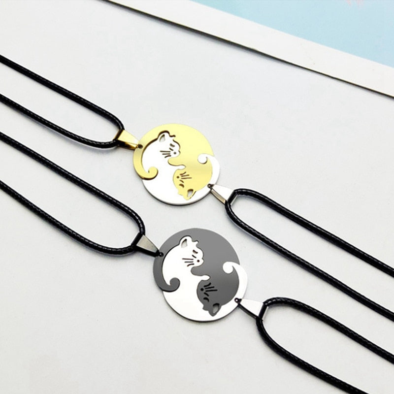 Yin Yang Cat Couple Necklace