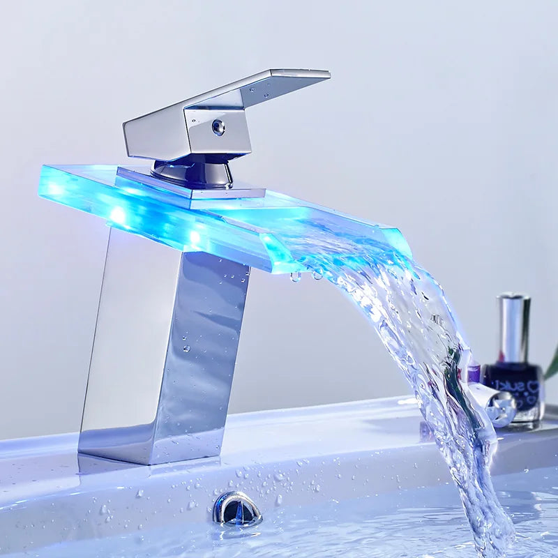 LED Brass Waterfall Modern Faucet