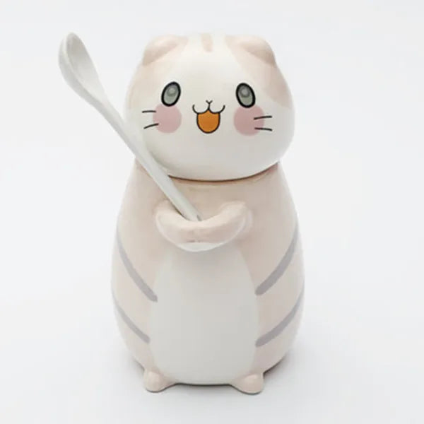 Lucky Cat Ceramic Coffee Mug with Spoon - Image 8