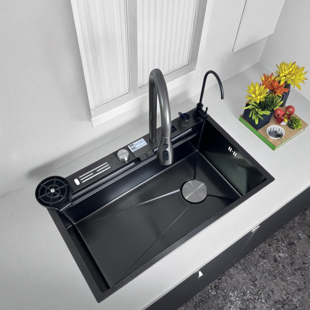 Black Sculpted Arc Workstation Modern Kitchen Sink - Image 0