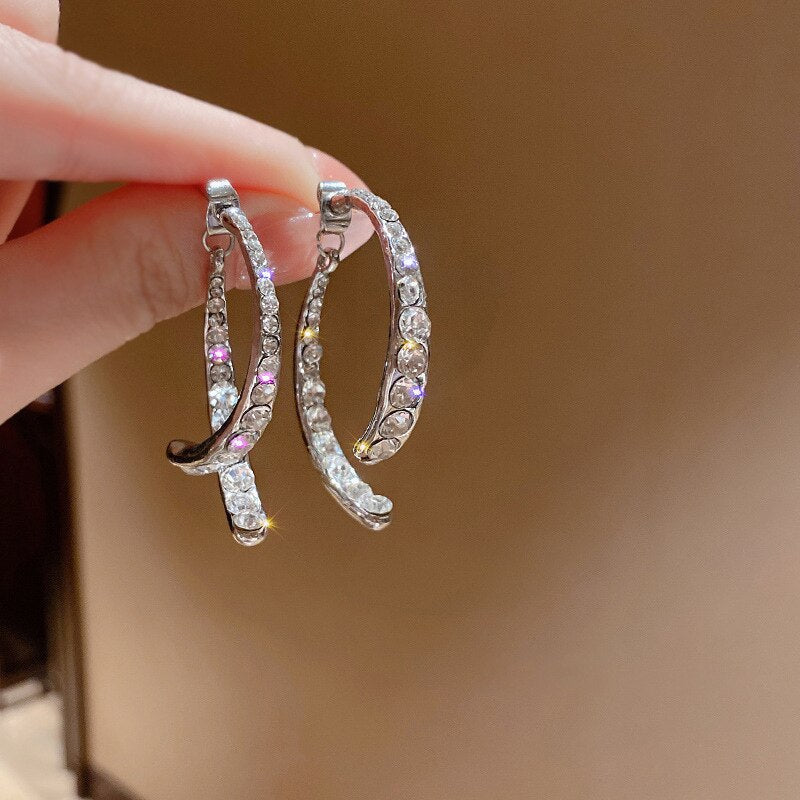 Korean Style Rhinestone Geometric Earrings - Image 2