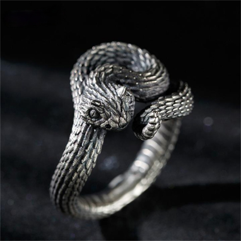 Black Retro Resizeable Gothic Snake Ring - Image 5