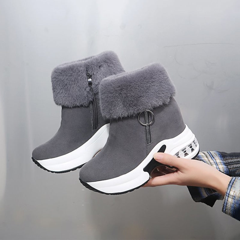 Fur Zipper Wedges Winter Boots - Image 6