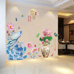 3D Peacock Flower Style Wall Sticker