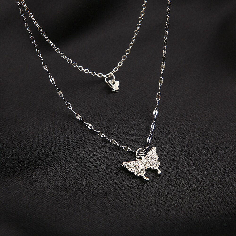 Dreamy Wings Silver Double Layer Necklace