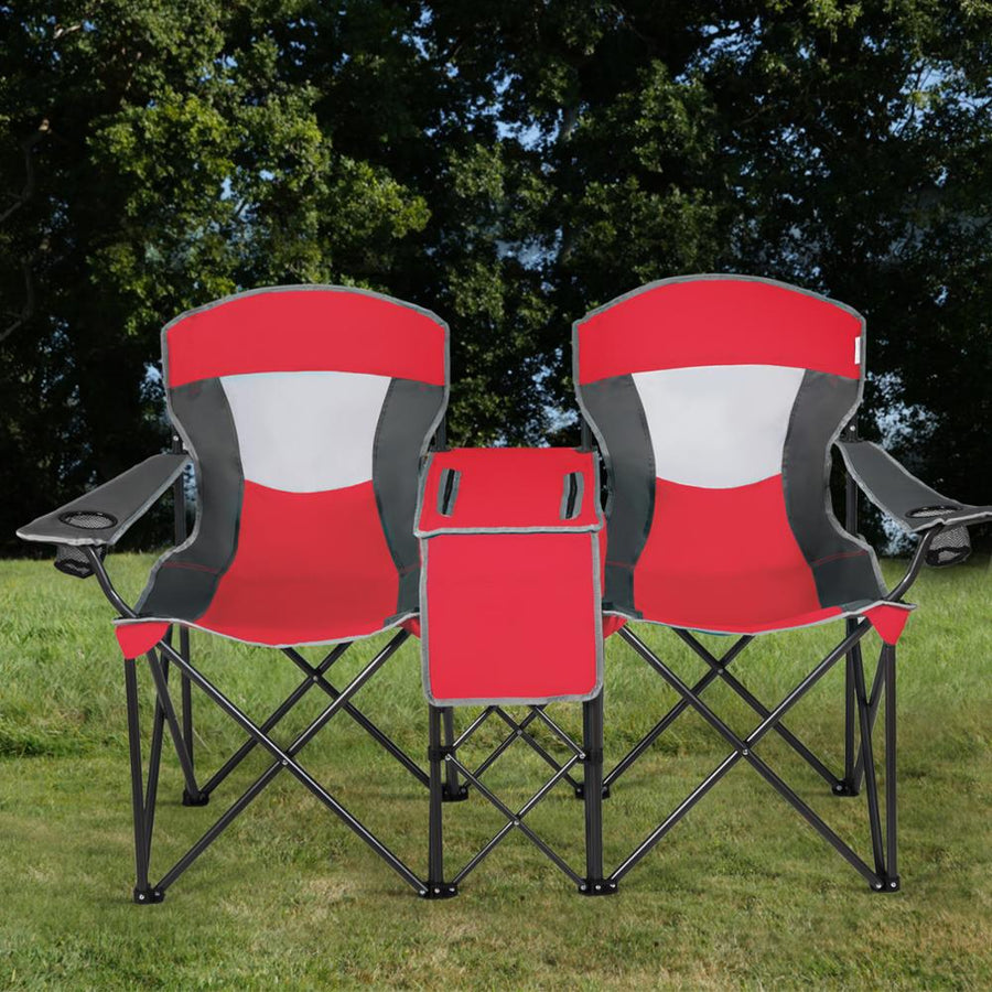 Double Folding Built-in Ice Box Camping Chair - Image 3