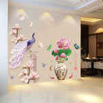 3D Peacock Flower Style Wall Sticker