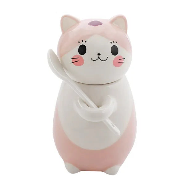 Lucky Cat Ceramic Coffee Mug with Spoon - Image 10