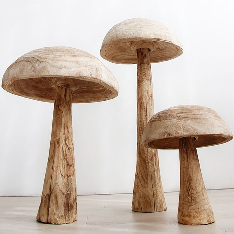 Mushroom Solid Wood Sculpture Home Decor - Image 0