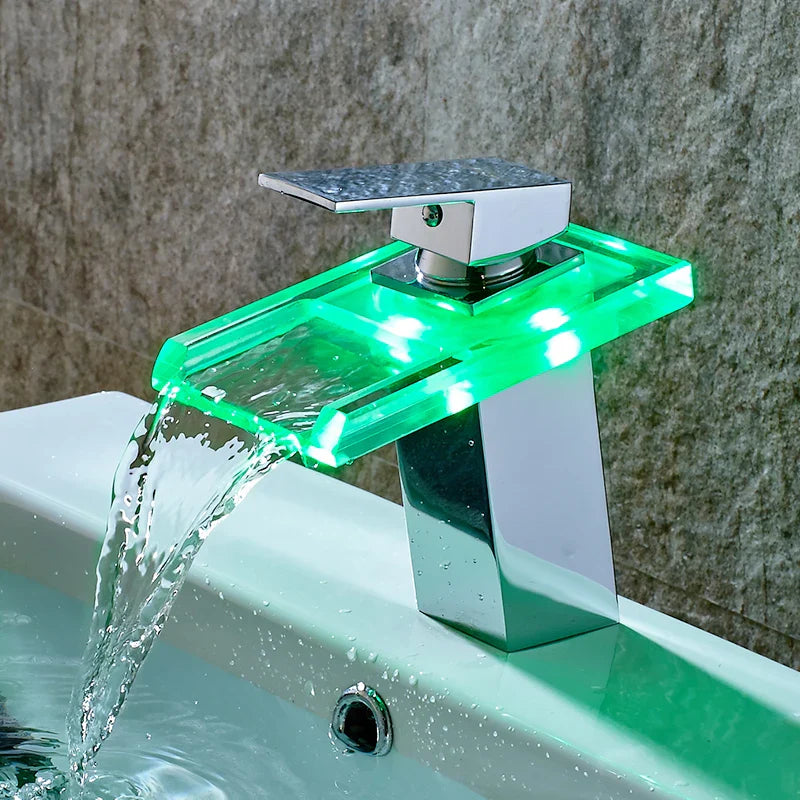 LED Brass Waterfall Modern Faucet