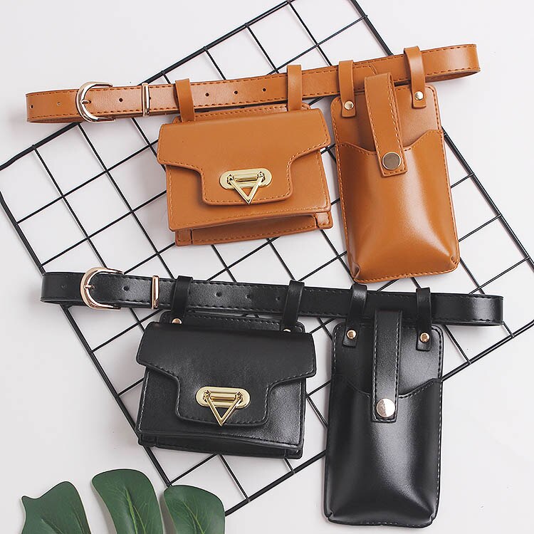 Multiple Pockets Leather Adjustable Strap Compact Belt Bag