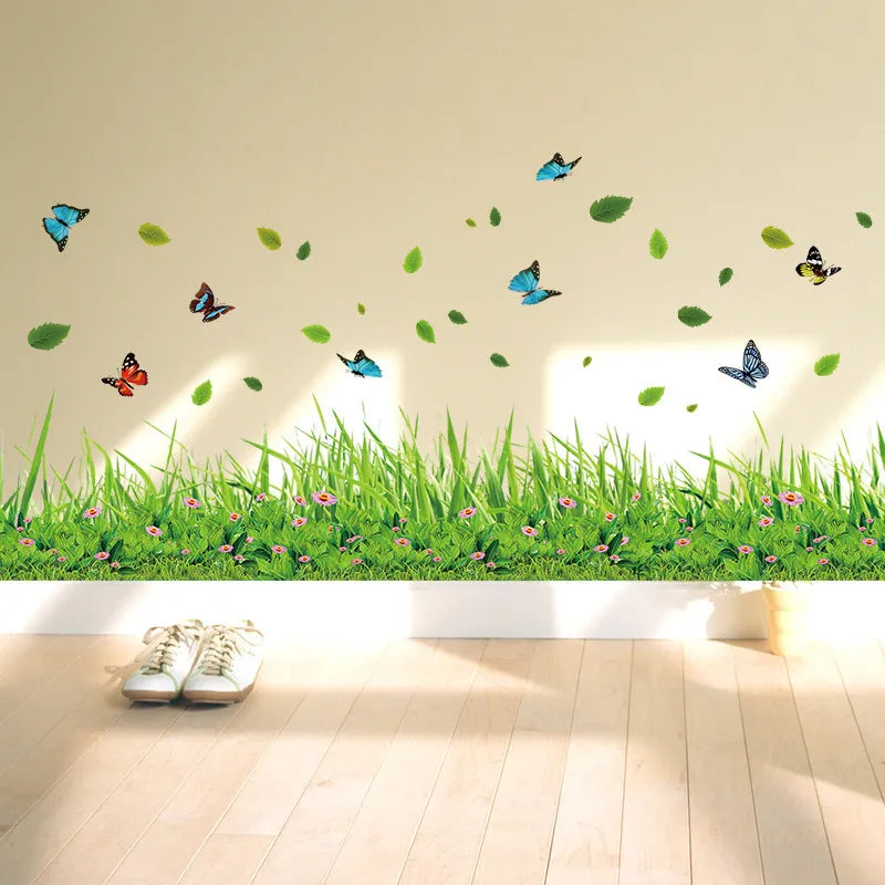 Serene Springtime Butterfly Green Grass Wall Stickers