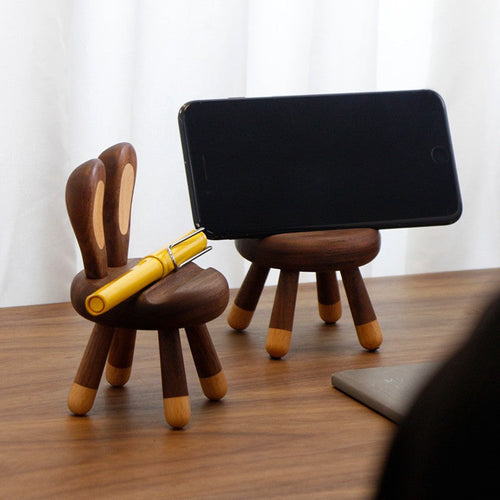 Minimalist Wooden Rabbit Phone Holder - Image 0