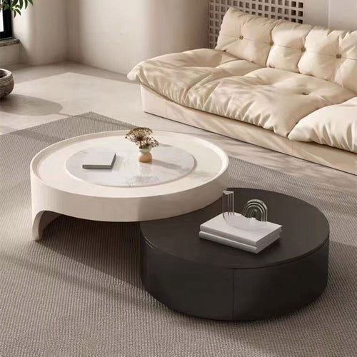 Modernist Dual-Tier Retractable Circular Lounge Coffee Table - Image 0