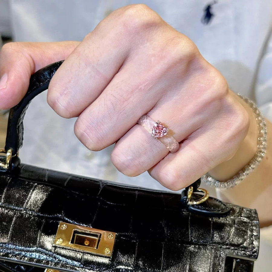 Blush Bloom Crystal Heart Ring