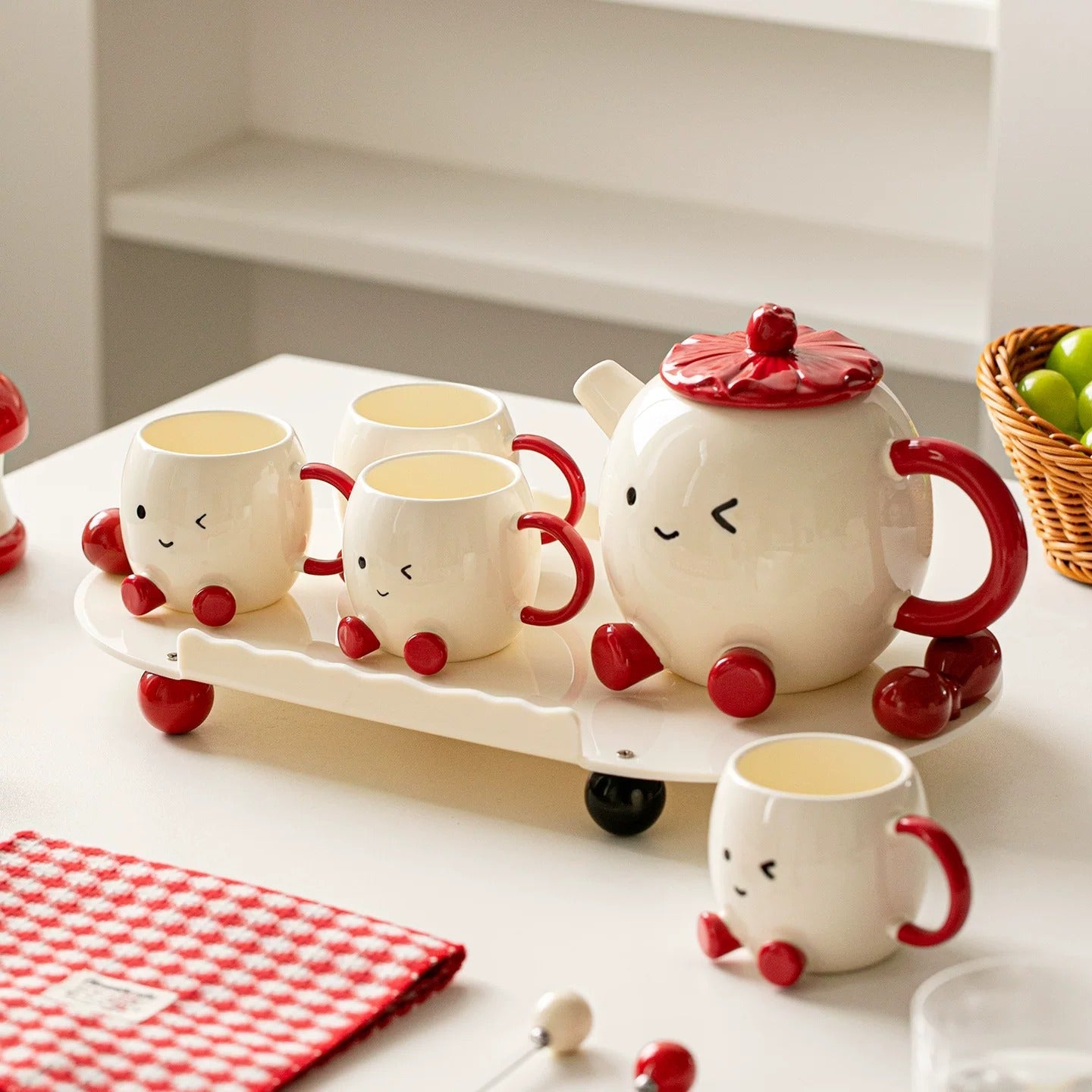 Blushing Face Cute Ceramic Tea Set Gift Box - Image 2