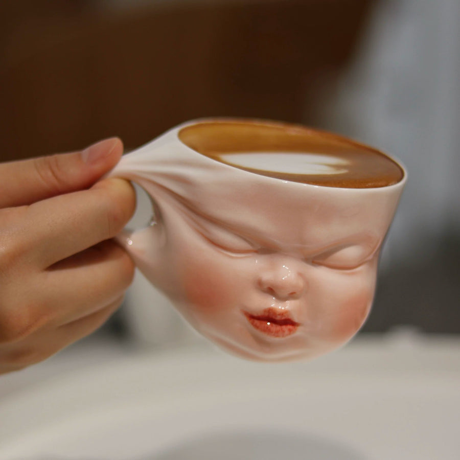Sweet Blush Sculpted Face Ceramic Coffee Mug