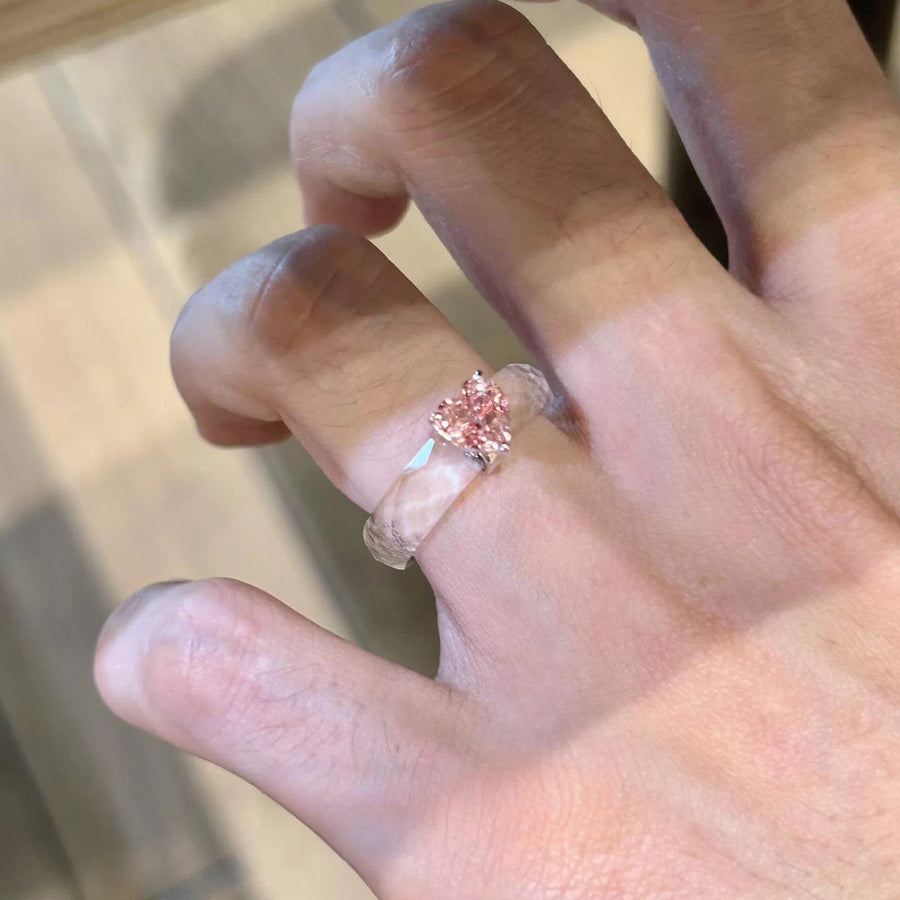 Blush Bloom Crystal Heart Ring