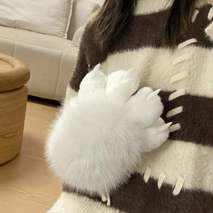 Padded Furry Paw Winter Hand Gloves