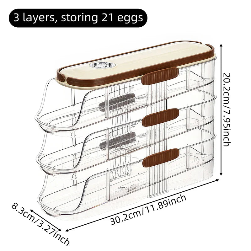 Fridge Organizer Automatic Rolling Transparent Egg Storage Box