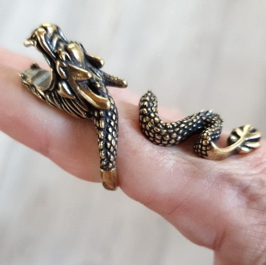 Retro Mystical Time Brass Dragon Ring - Image 5