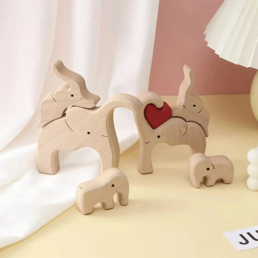 Big & Small Elephant Family Wooden Puzzle Decor