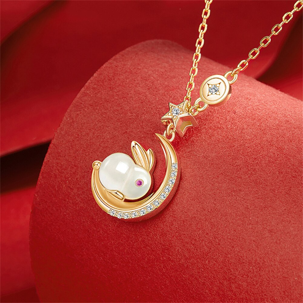 Sparkling Bunny Moon Charm Necklace