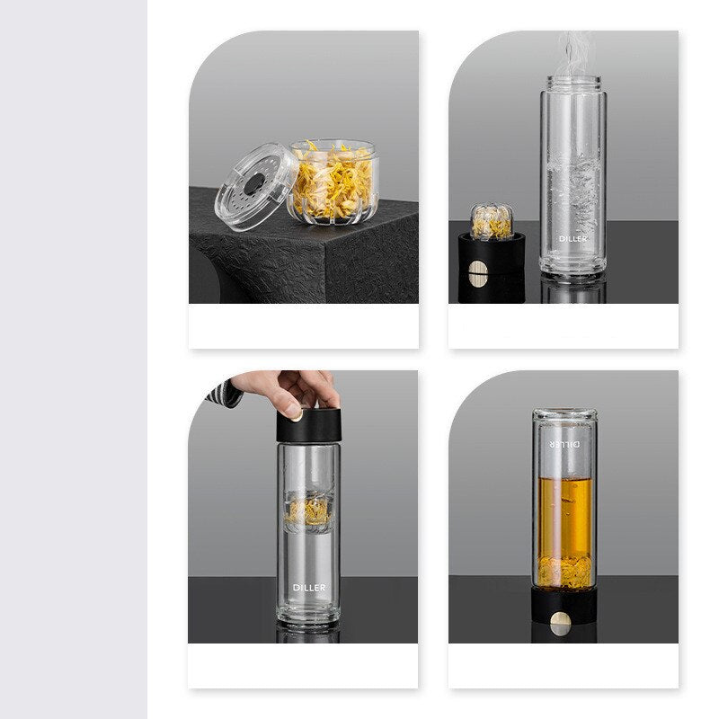 Double Wall Glass Magnetic Tea Infuser Bottle