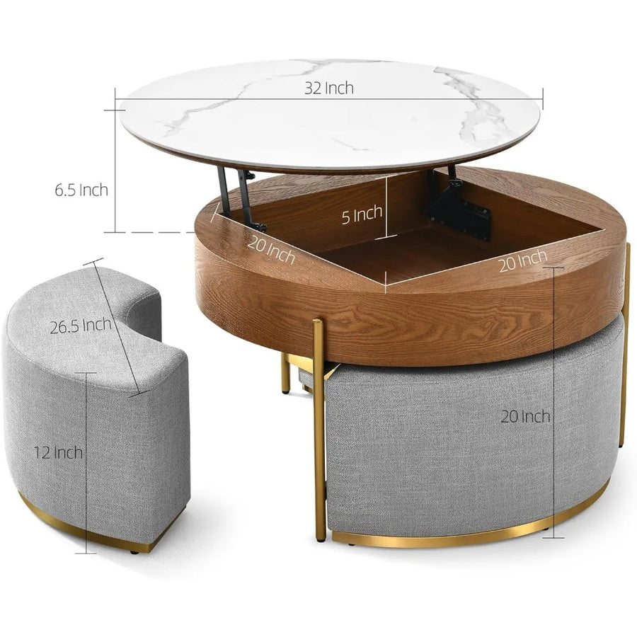 Ottoman Seating Liftable Wooden Coffee Table Set - Image 10