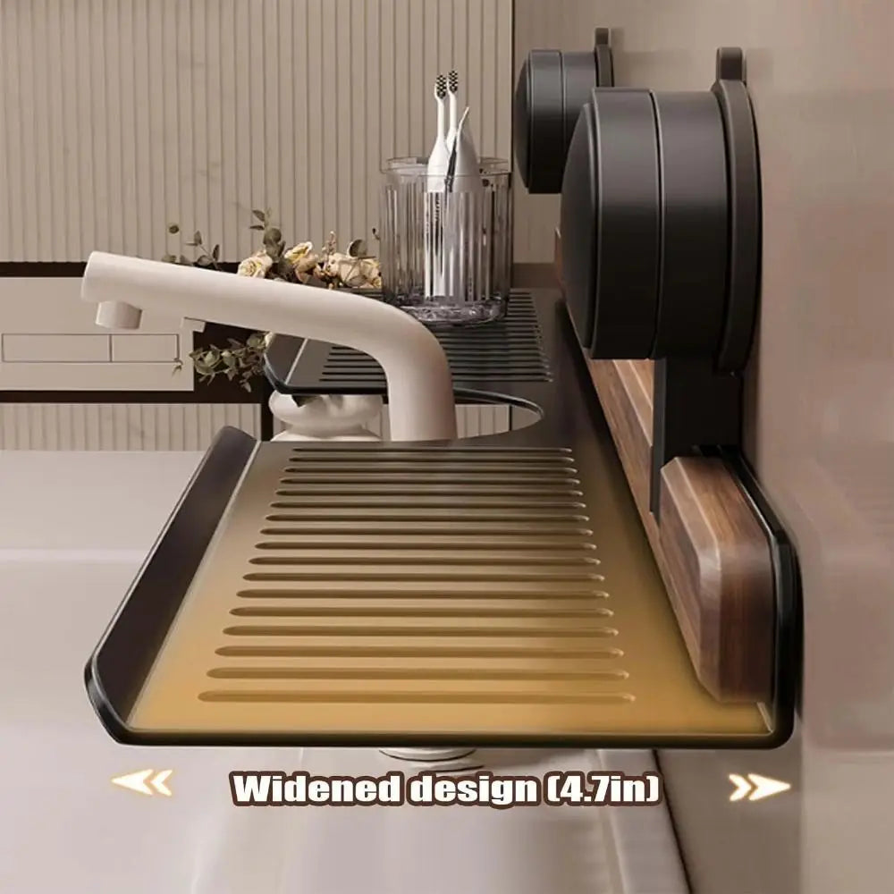 Over Sink Suction Cup Walnut Bathroom Rack - Image 4