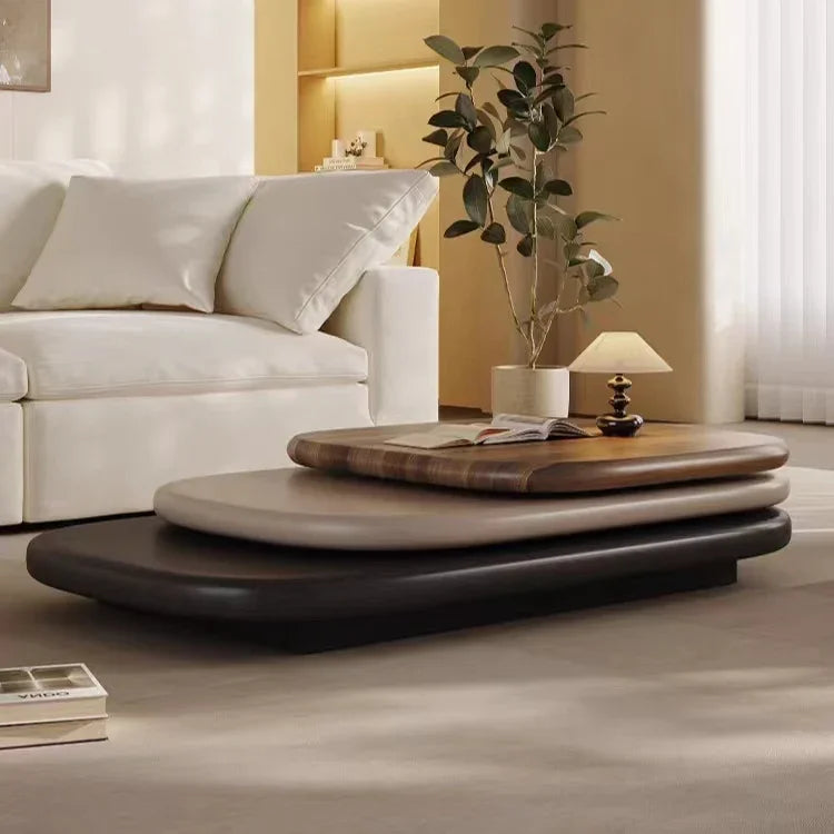 Modern Italian Rotating Oval Wood Coffee Table - Image 1