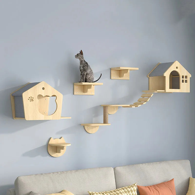 Wooden Cat Wall Climbing Platform Tower