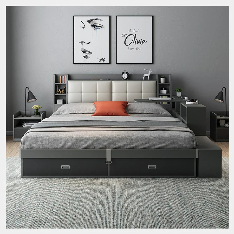 King Space Wooden Built-In Storage Modern Tatami Bed - Image 3