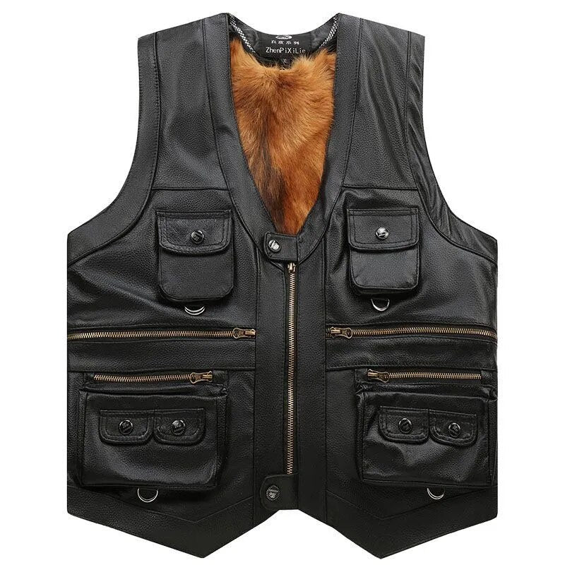 Sleeveless Casual Leather Adventurer Vest - Image 5