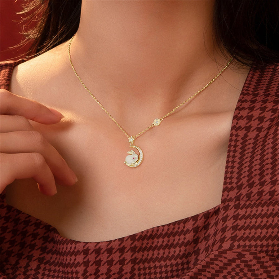Sparkling Bunny Moon Charm Necklace - Image 2