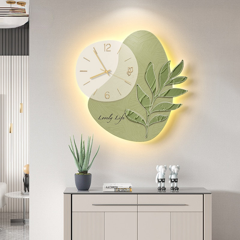 Elegant Leaf LED Silent Wall Clock