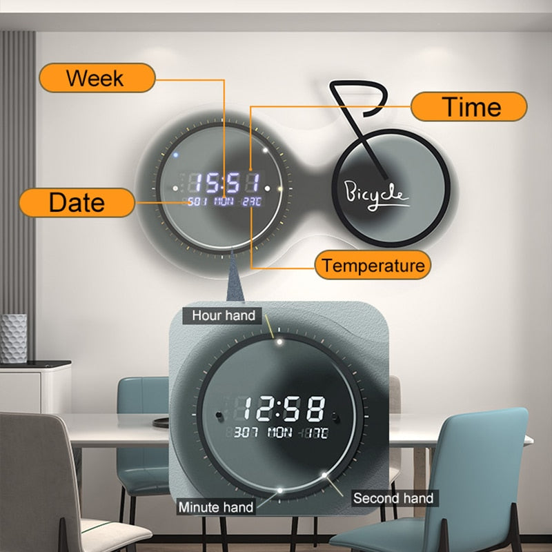 3D Luminous Modern Led Digital Bike Wall Clock