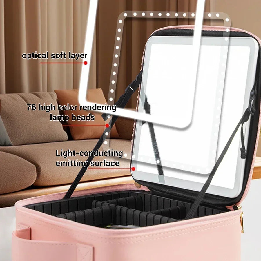 best travel makeup bag with mirror Makeup Bag with Mirror and Lights Travel Makeup Train Case Cosmetic Bag Organizer Pink