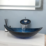 Oval Vessel Tempered Glass Waterfall Faucet Combo Sink