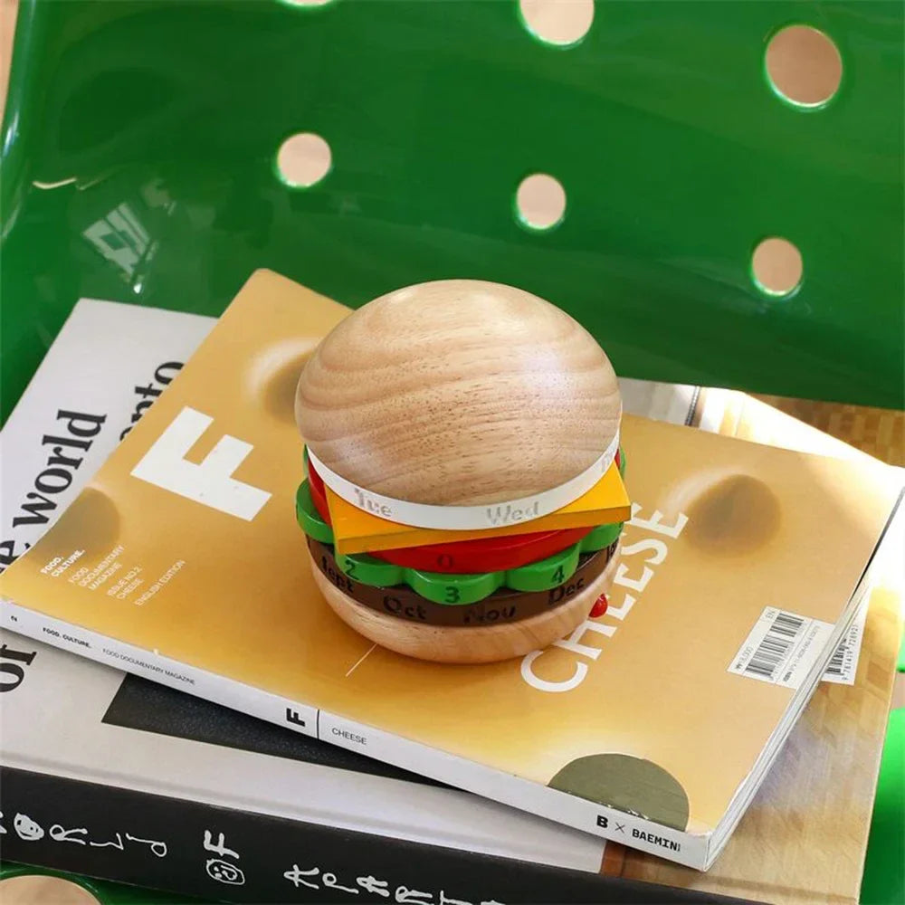 Rotating Wooden Hamburger Decorative Calender