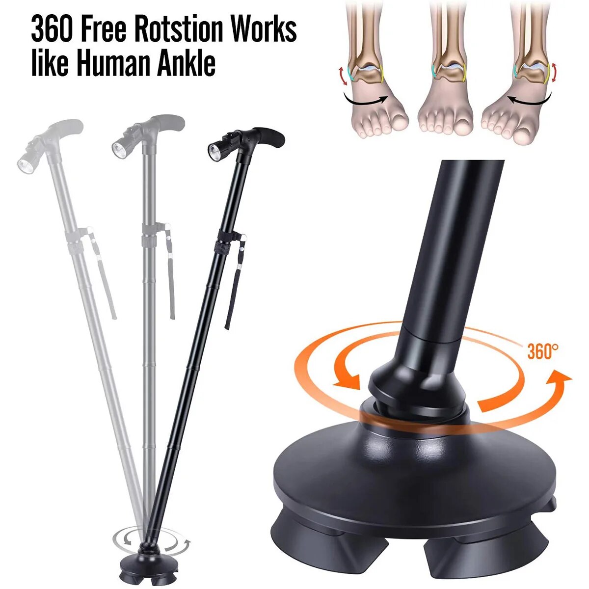 Stable Adjustable LED Light Anti-slip Walking Stick