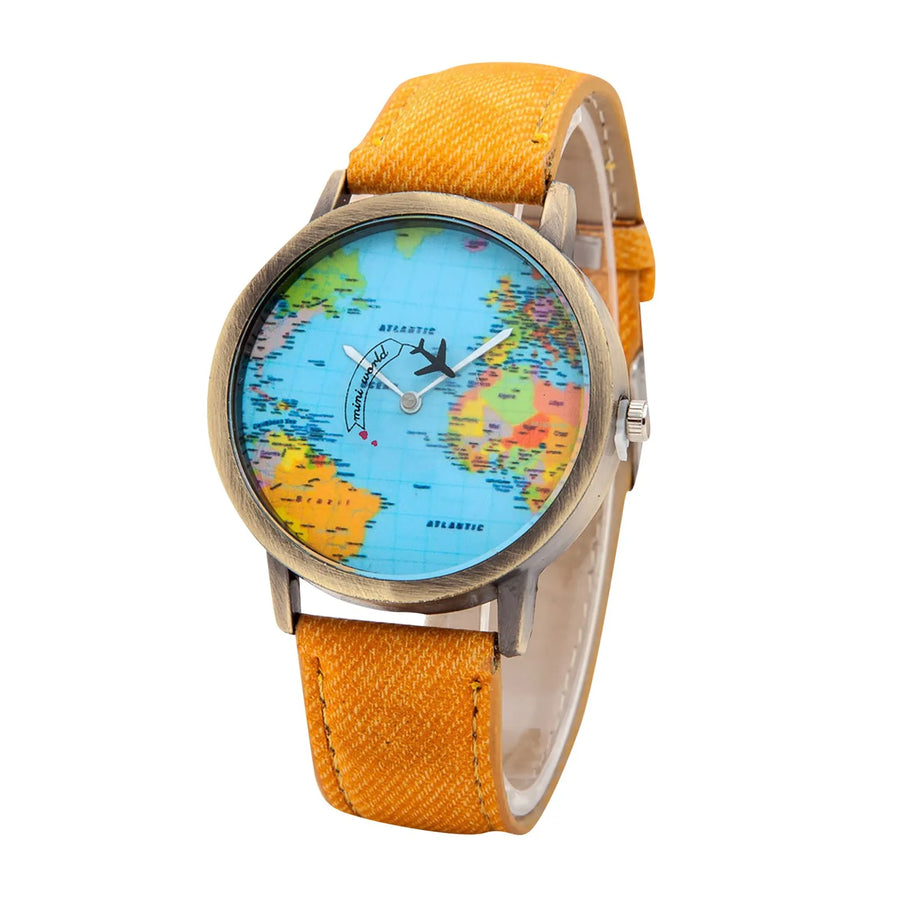 Old Atlas World Map Dial Wristwatch